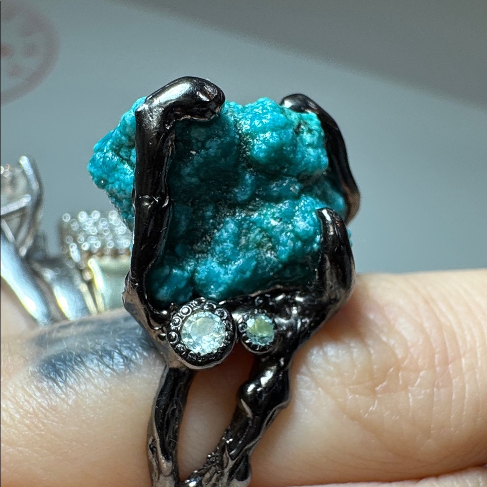 Turquoise black silver modern unique ring 925 - Picture 16 of 17